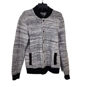 American Eagle Mens Sweater Jacket MT Medium Tall Heathered Black Gray Snap Soft